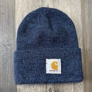 Carhartt Knit Cuffed Beanie Hat Skull Cap Heather Blue Patch Work Gorpcore Navy